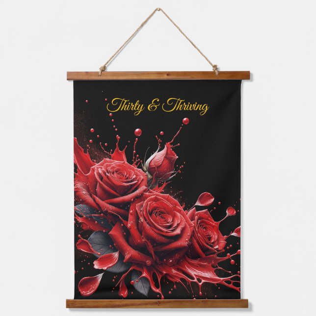 Elegant 30th Birthday - Roses in Bloom Hanging Tapestry (Front)