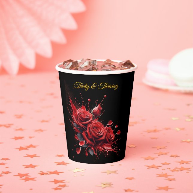 Elegant 30th Birthday - Roses in Bloom Paper Cups (Insitu)