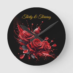 Elegant 30th Birthday - Roses in Bloom Round Clock