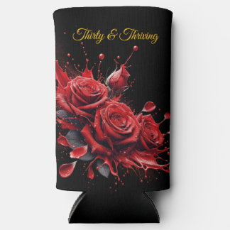 Elegant 30th Birthday - Roses in Bloom Seltzer Can Cooler