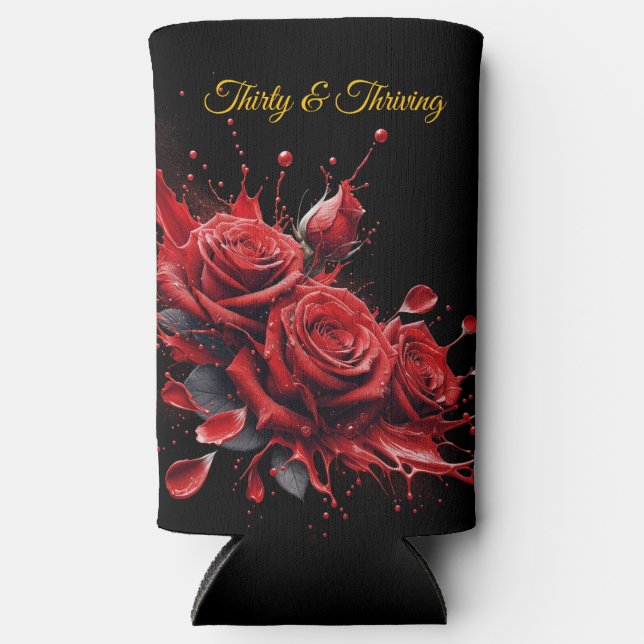 Elegant 30th Birthday - Roses in Bloom Seltzer Can Cooler (Front)