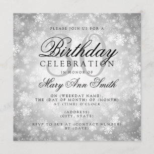 Elegant 30th Birthday Silver Winter Wonderland Invitation