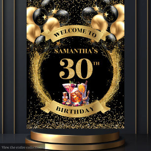 Elegant 30th Birthday Whiskey Cocktail Backdrop Tapestry