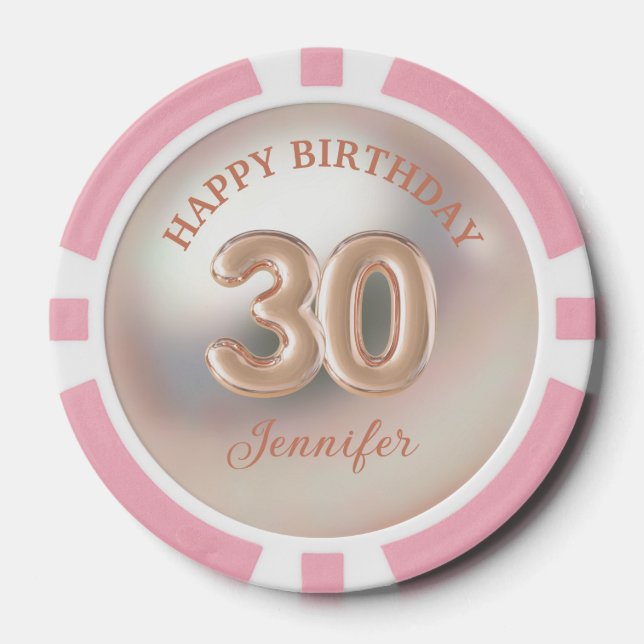 elegant 30th happy birthday rose gold luxury chic poker chips (Front)