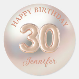 elegant 30th happy birthday rose gold stylish classic round sticker