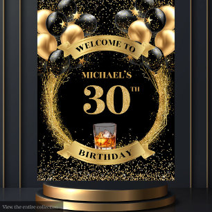 Elegant 30th Man Birthday Whiskey Backdrop Tapestry