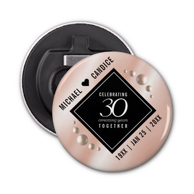 Elegant 30th Pearl Wedding Anniversary Celebration Bottle Opener (Front)