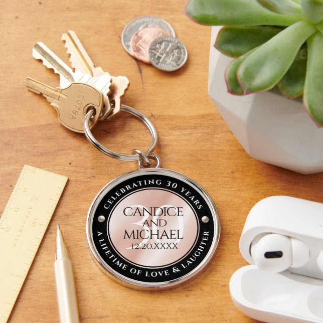 Elegant 30th Pearl Wedding Anniversary Celebration Key Ring (Desk)
