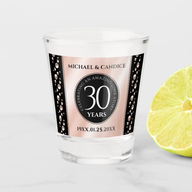 Elegant 30th Pearl Wedding Anniversary Celebration Shot Glass (Front)
