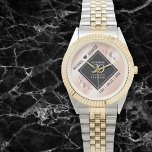 Elegant 30th Pearl Wedding Anniversary Celebration Watch<br><div class="desc">Celebrate the 30th pearl wedding anniversary and a love that stands the test of time with this stylish watch! Elegant black and white lettering on a pearl-encrusted, pearlescent pink background add a memorable touch for this special occasion and extraordinary milestone. Personalise with the couple's names and dates of marriage. Design...</div>