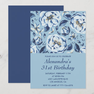 Elegant 31st birthday invitations Floral Blue