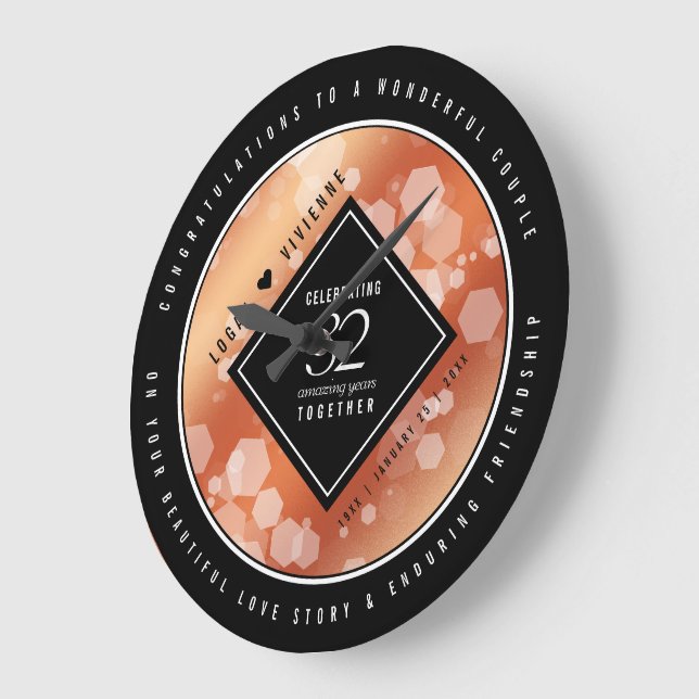 Elegant 32nd Bronze Wedding Anniversary Large Clock (Angle)