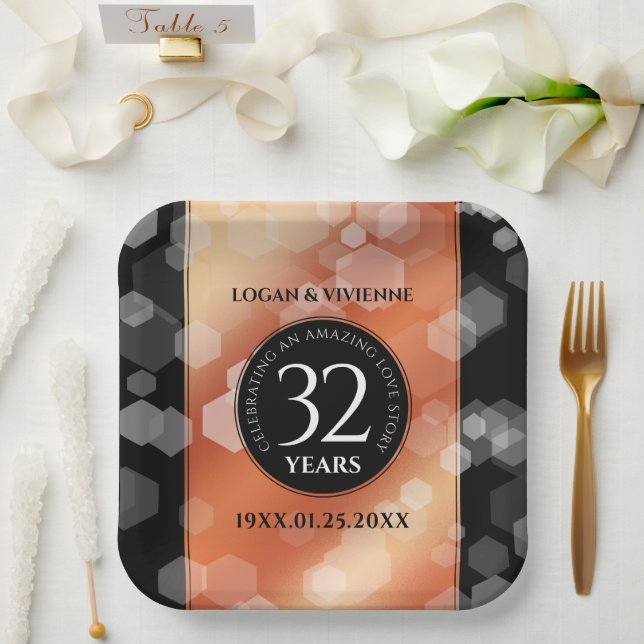 Elegant 32nd Bronze Wedding Anniversary Paper Plate (Wedding)