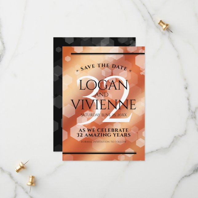 Elegant 32nd Bronze Wedding Anniversary Save The Date (Front/Back In Situ)