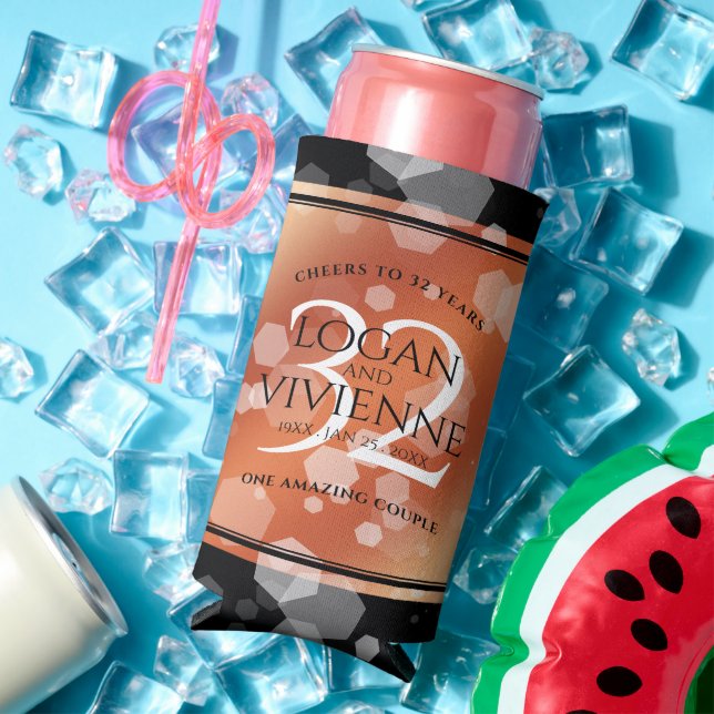 Elegant 32nd Bronze Wedding Anniversary Seltzer Can Cooler (In Situ Summer)