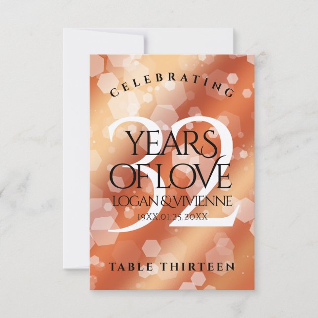 Elegant 32nd Bronze Wedding Anniversary Table Card (Front)