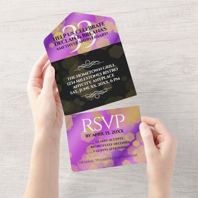 Elegant 33rd Amethyst Wedding Anniversary All In One Invitation (Tearaway)