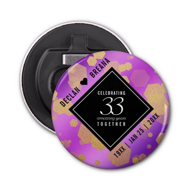 Elegant 33rd Amethyst Wedding Anniversary Bottle Opener (Front)