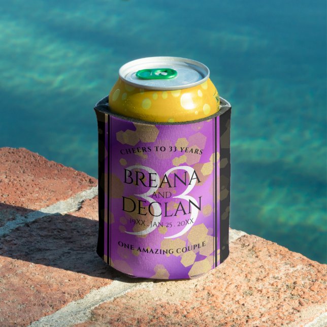 Elegant 33rd Amethyst Wedding Anniversary Can Cooler (In Situ Pool)