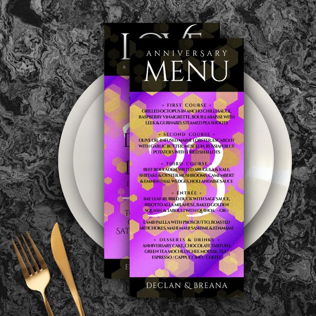 Elegant 33rd Amethyst Wedding Anniversary Menu (Elegant 33rd Amethyst Wedding Anniversary Menu Rack Card Cover Photo.)