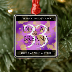 Elegant 33rd Amethyst Wedding Anniversary Metal Ornament