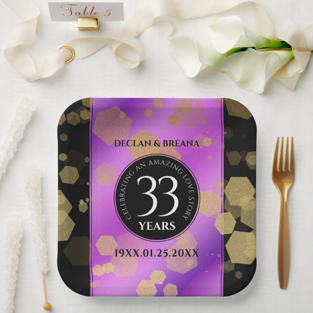 Elegant 33rd Amethyst Wedding Anniversary Paper Plate (Wedding)