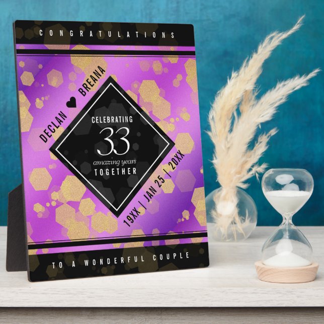 Elegant 33rd Amethyst Wedding Anniversary Plaque (Side)
