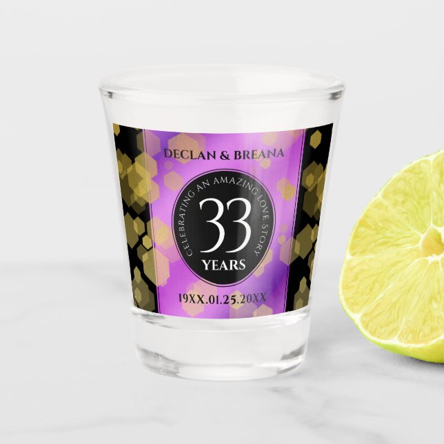 Elegant 33rd Amethyst Wedding Anniversary Shot Glass (Front)