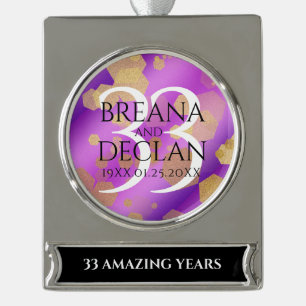 Elegant 33rd Amethyst Wedding Anniversary Silver Plated Banner Ornament