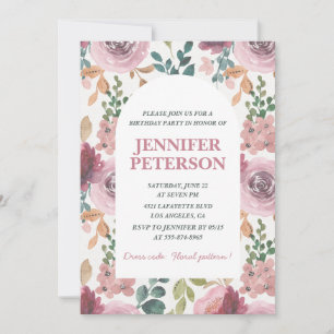 Elegant 34th birthday invitations Floral Boho Pink
