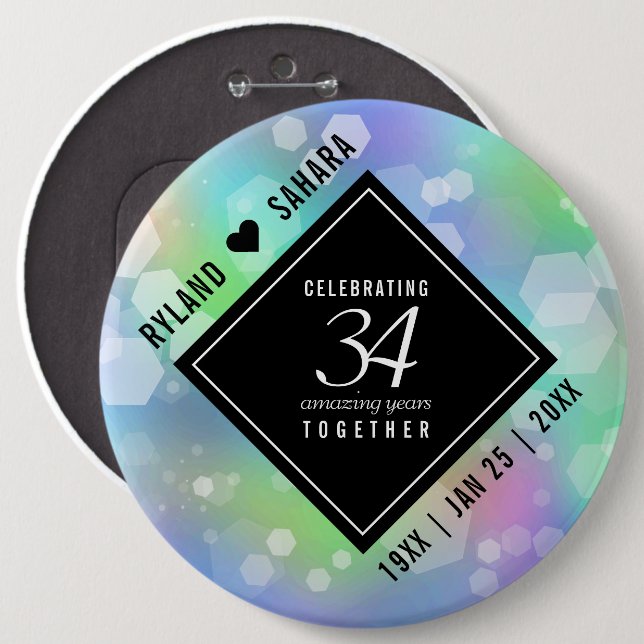 Elegant 34th Opal Wedding Anniversary Celebration 6 Cm Round Badge (Front & Back)