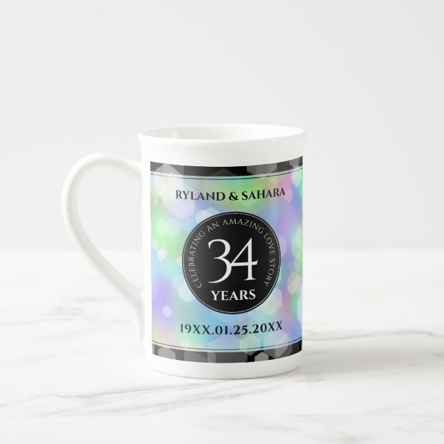 Elegant 34th Opal Wedding Anniversary Celebration Bone China Mug (Left)