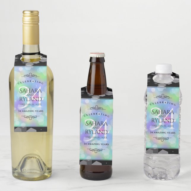 Elegant 34th Opal Wedding Anniversary Celebration Bottle Tag (In Situ)