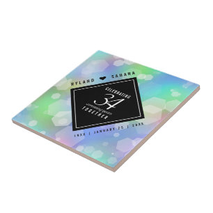Elegant 34th Opal Wedding Anniversary Celebration Ceramic Tile