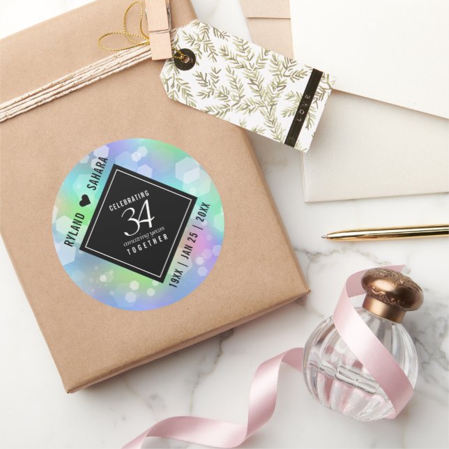 Elegant 34th Opal Wedding Anniversary Celebration Classic Round Sticker (Gifting)