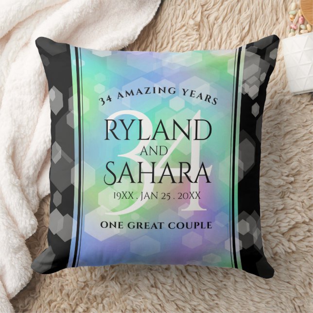 Elegant 34th Opal Wedding Anniversary Celebration Cushion (Blanket)