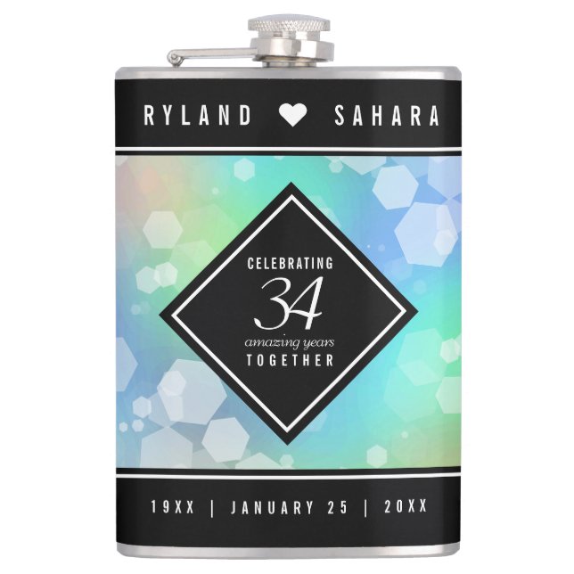 Elegant 34th Opal Wedding Anniversary Celebration Hip Flask (Front)
