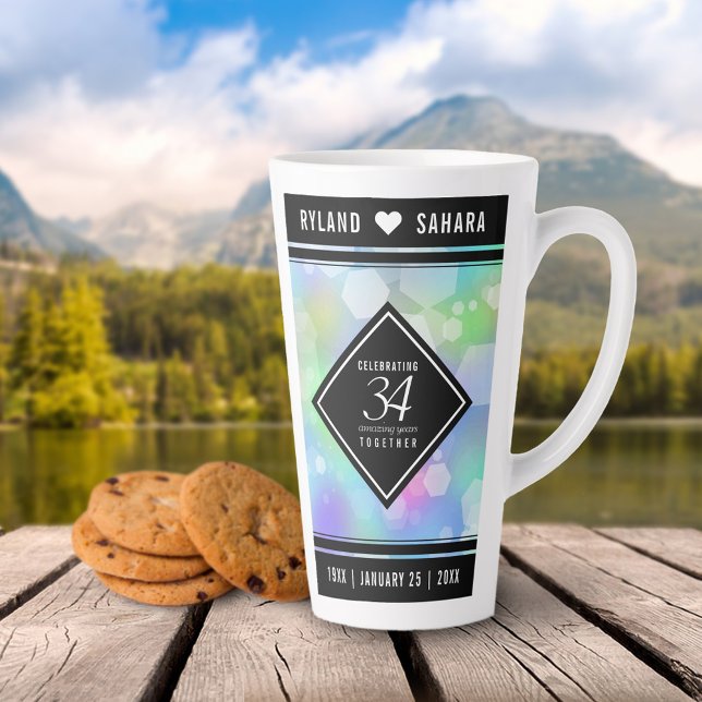 Elegant 34th Opal Wedding Anniversary Celebration Latte Mug (34th Opal Wedding Anniversary Latte Mug Cover Photo.)