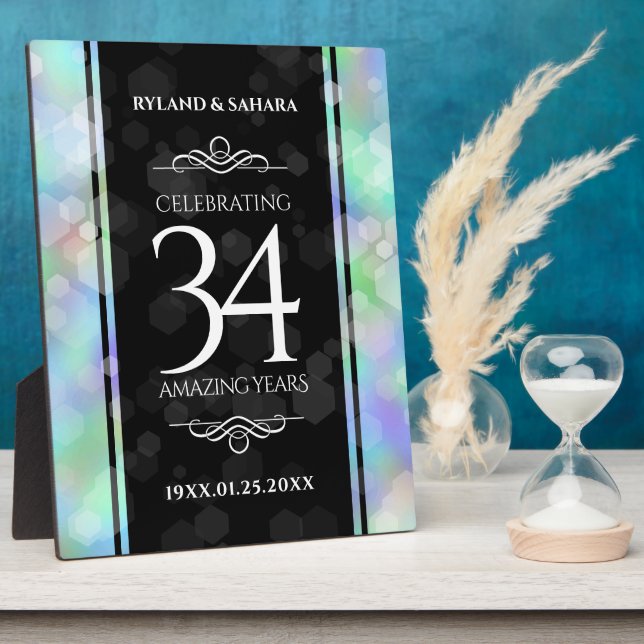 Elegant 34th Opal Wedding Anniversary Celebration Plaque (Side)