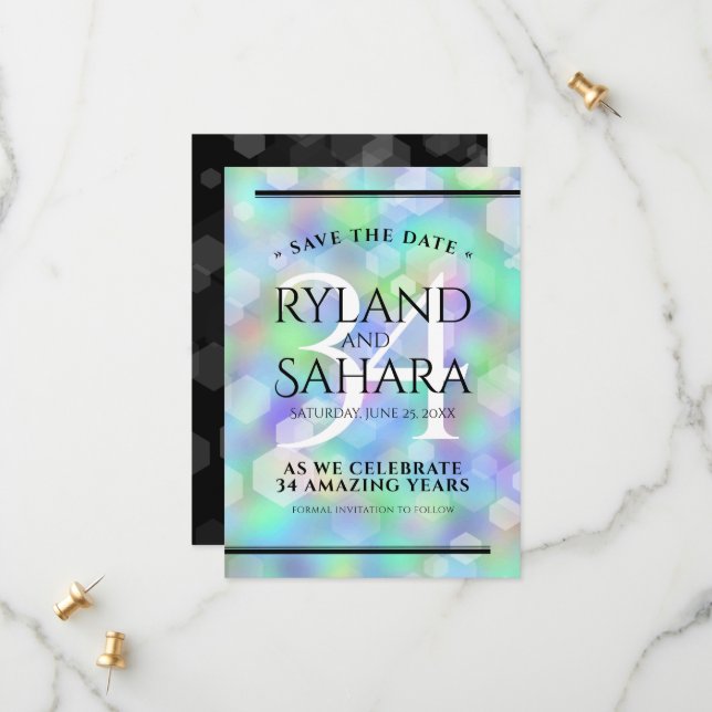 Elegant 34th Opal Wedding Anniversary Celebration Save The Date (Front/Back In Situ)