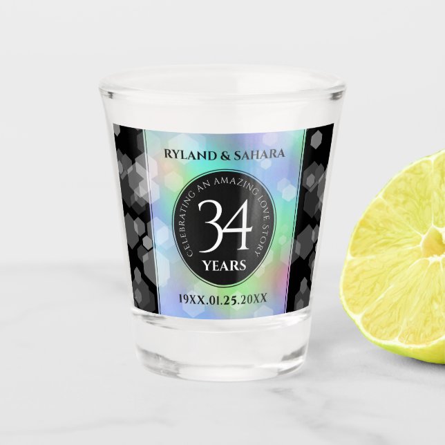 Elegant 34th Opal Wedding Anniversary Celebration Shot Glass (Front)