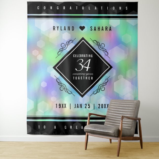 Elegant 34th Opal Wedding Anniversary Celebration Tapestry (In Situ)