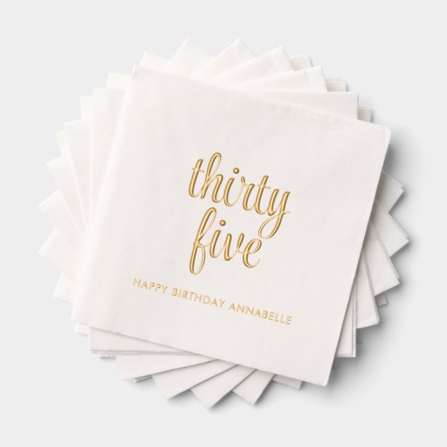 Elegant 35th Birthday Modern Gold Foil Napkins (Insitu (Stacked))