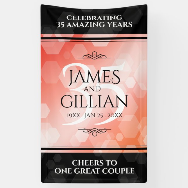 Elegant 35th Coral Wedding Anniversary Celebration Banner (Vertical)