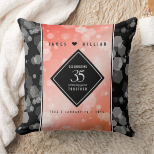 Elegant 35th Coral Wedding Anniversary Celebration Cushion