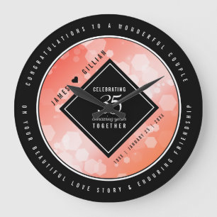 Elegant 35th Coral Wedding Anniversary Celebration Large Clock