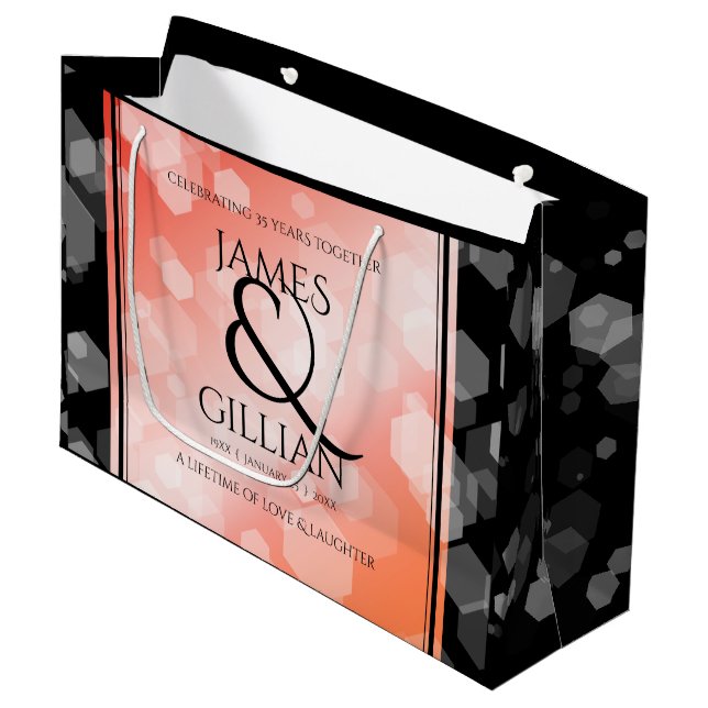 Elegant 35th Coral Wedding Anniversary Celebration Large Gift Bag (Front Angled)