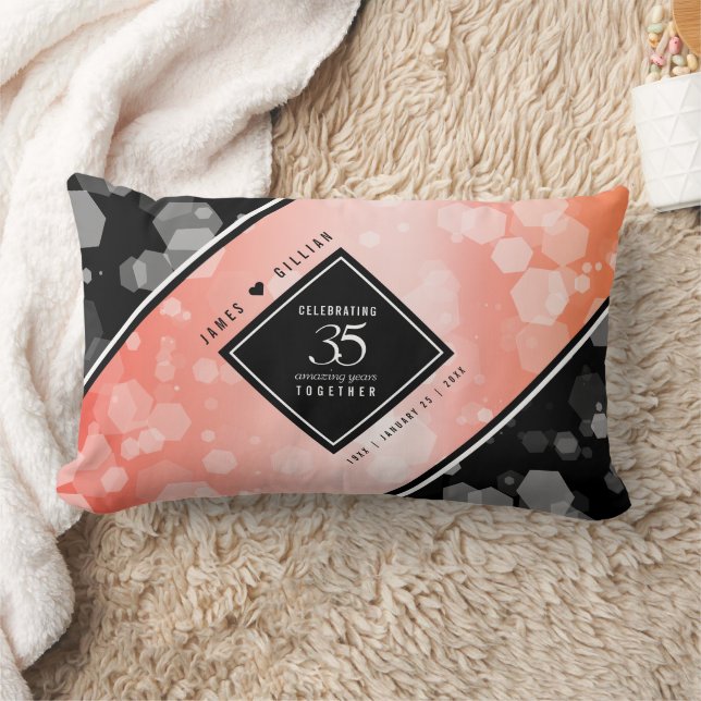 Elegant 35th Coral Wedding Anniversary Celebration Lumbar Cushion (Blanket)