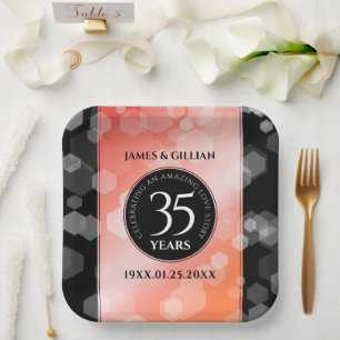 Elegant 35th Coral Wedding Anniversary Celebration Paper Plate