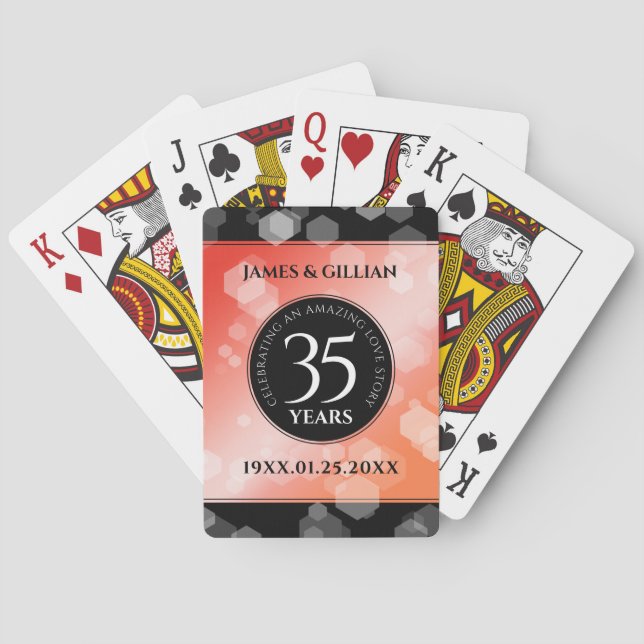 Elegant 35th Coral Wedding Anniversary Celebration Playing Cards (Back)